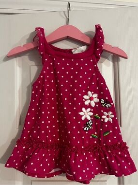 Rare Editions Hot Pink Polka Dot Dress with White Dots